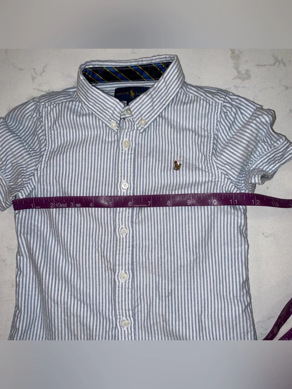 Ralph Lauren girls Oxford S/S shirt size 5 blue and white stripe button down